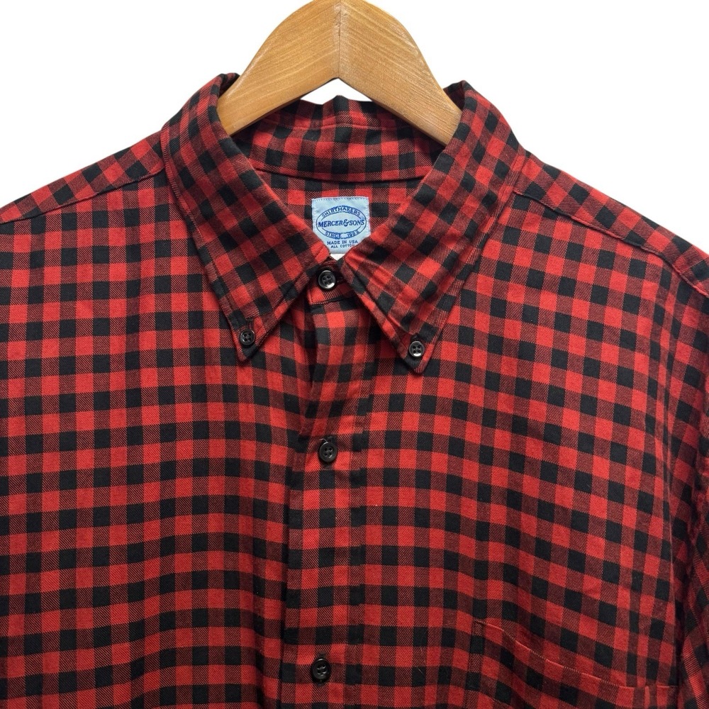 Mercer & Sons Men's 18/34 Red/Black Check Plaid Button Down Cotton Flannel Shirt